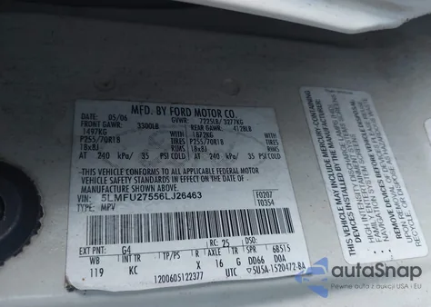 2006 Lincoln Navigator z USA, uszkodzony, nr VIN 5LMFU27556LJ26463